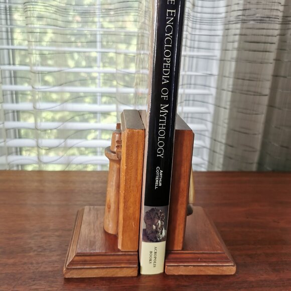 Hand Carved Wooden Nautical Bookends, VTG Wood Intarsia Sailboat and Lighthouse - Picture 3 of 12